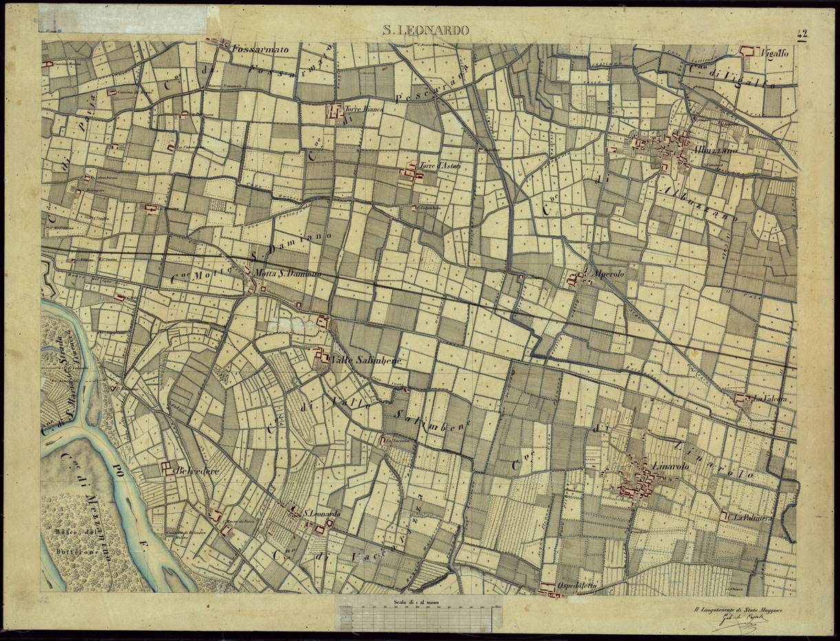 (N:8493) TERRITORIO COMPRESO TRA ALESSANDRIA, CASALE, VOLPEDO E TRA PAVIA, CASTEGGIO E PIACENZA S. LEONARDO - FOGLIO 42. (CA002180) Carte e stampe antiche: riproduzione a colori su carta (formato A1)
