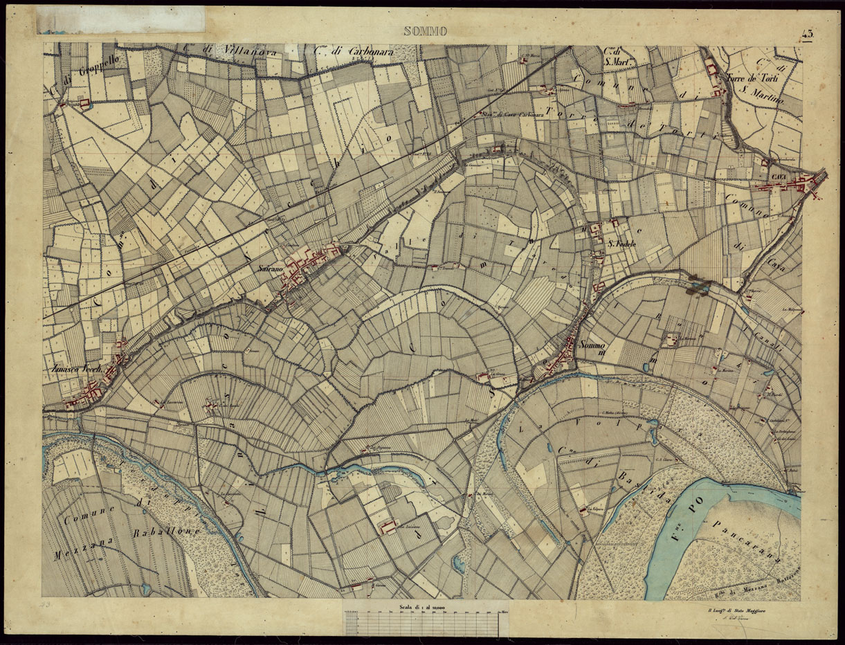 (N:8487) TERRITORIO COMPRESO TRA ALESSANDRIA, CASALE, VOLPEDO E TRA PAVIA, CASTEGGIO E PIACENZA SOMMO - FOGLIO 43. (CA002181) Carte e stampe antiche: riproduzione a colori su carta (formato A1)