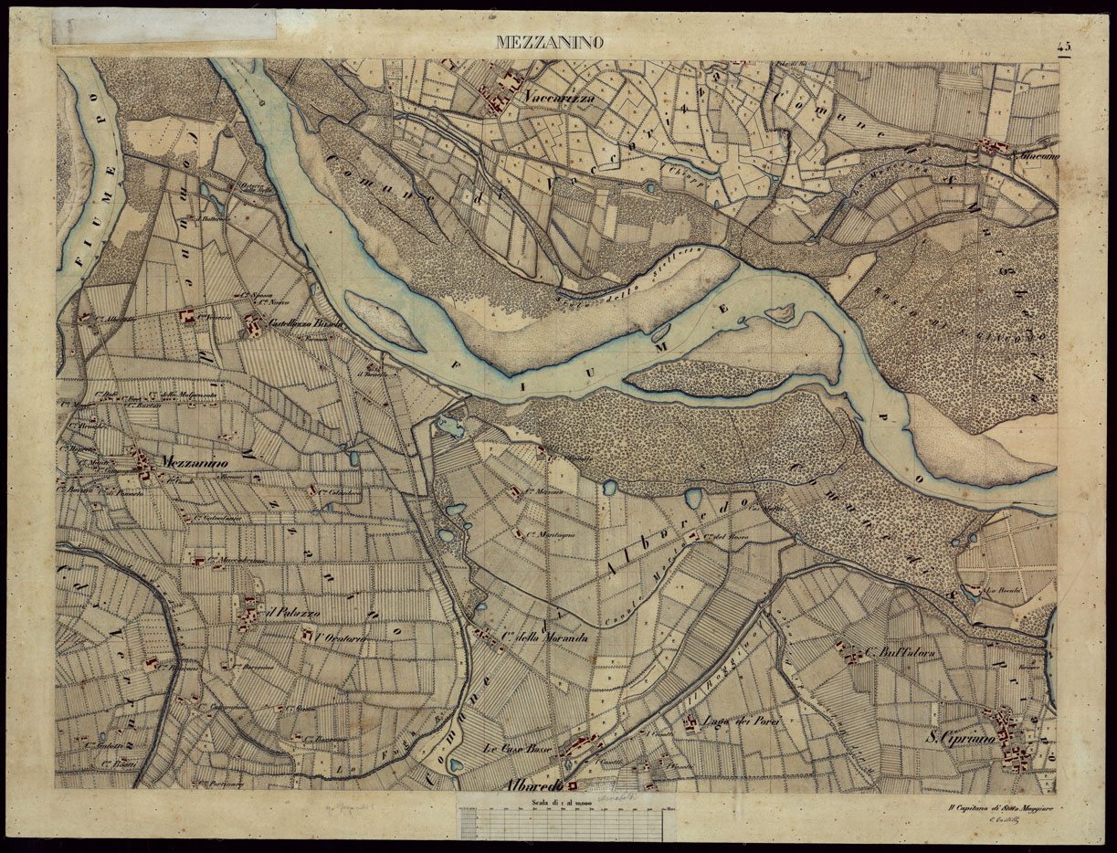 (N:8483) TERRITORIO COMPRESO TRA ALESSANDRIA, CASALE, VOLPEDO E TRA PAVIA, CASTEGGIO E PIACENZA MEZZANINO - FOGLIO 45. (CA002183) Carte e stampe antiche: riproduzione a colori su carta (formato A1)