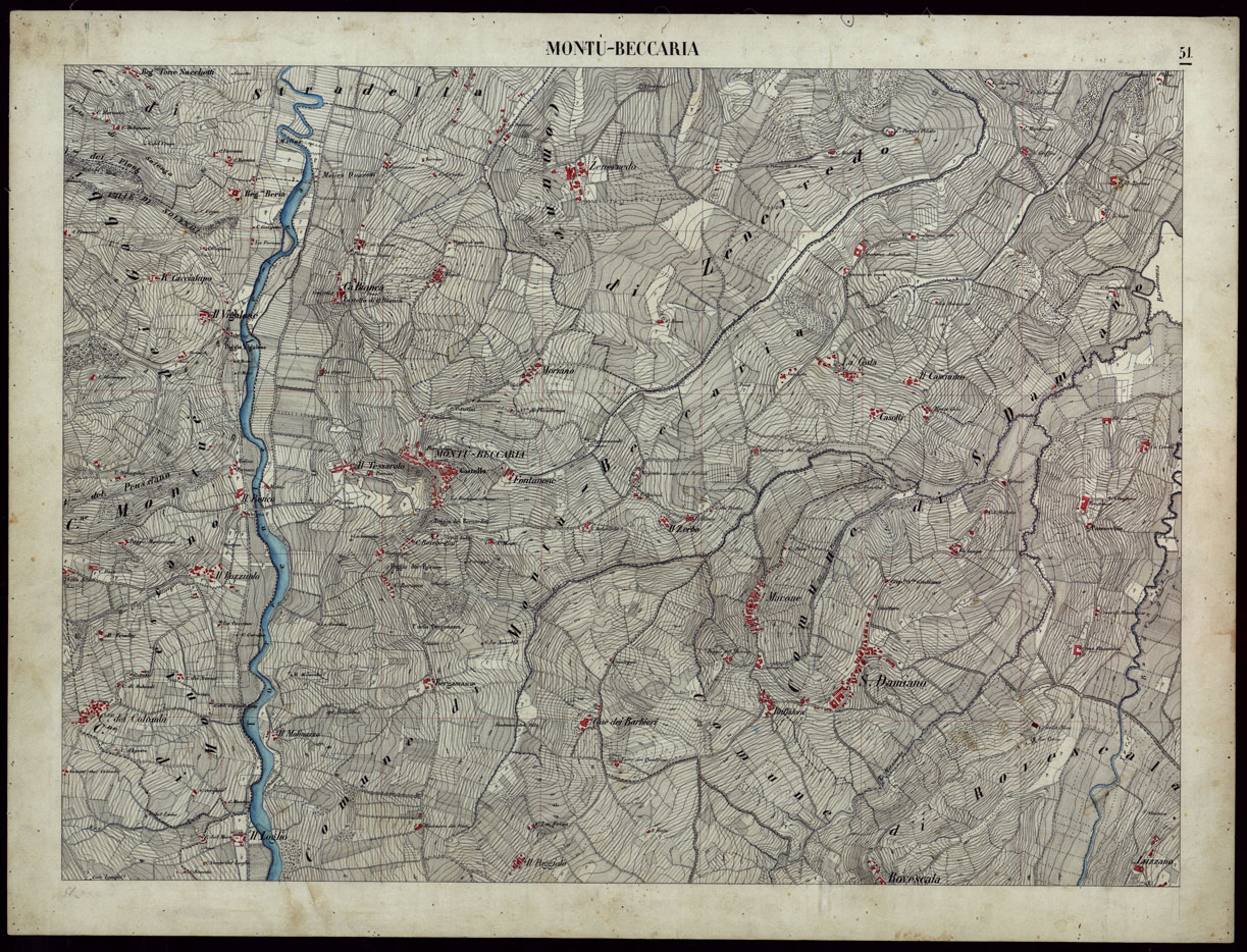 (N:8469) TERRITORIO COMPRESO TRA ALESSANDRIA, CASALE, VOLPEDO E TRA PAVIA, CASTEGGIO E PIACENZA MONTU-BECCARIA - FOGLIO 51. (CA002189) Carte e stampe antiche: riproduzione a colori su carta (formato A1)