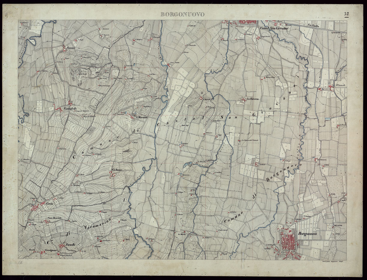 (N:8468) TERRITORIO COMPRESO TRA ALESSANDRIA, CASALE, VOLPEDO E TRA PAVIA, CASTEGGIO E PIACENZA BORGONUOVO - FOGLIO 52. (CA002190) Carte e stampe antiche: riproduzione a colori su carta (formato A1)