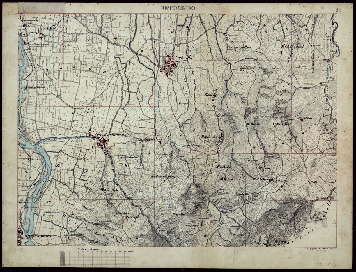 (N:8466) TERRITORIO COMPRESO TRA ALESSANDRIA, CASALE, VOLPEDO E TRA PAVIA, CASTEGGIO E PIACENZA  RETORBIDO - FOGLIO 55. (CA002193) Carte e stampe antiche: riproduzione a colori su carta (formato A1)