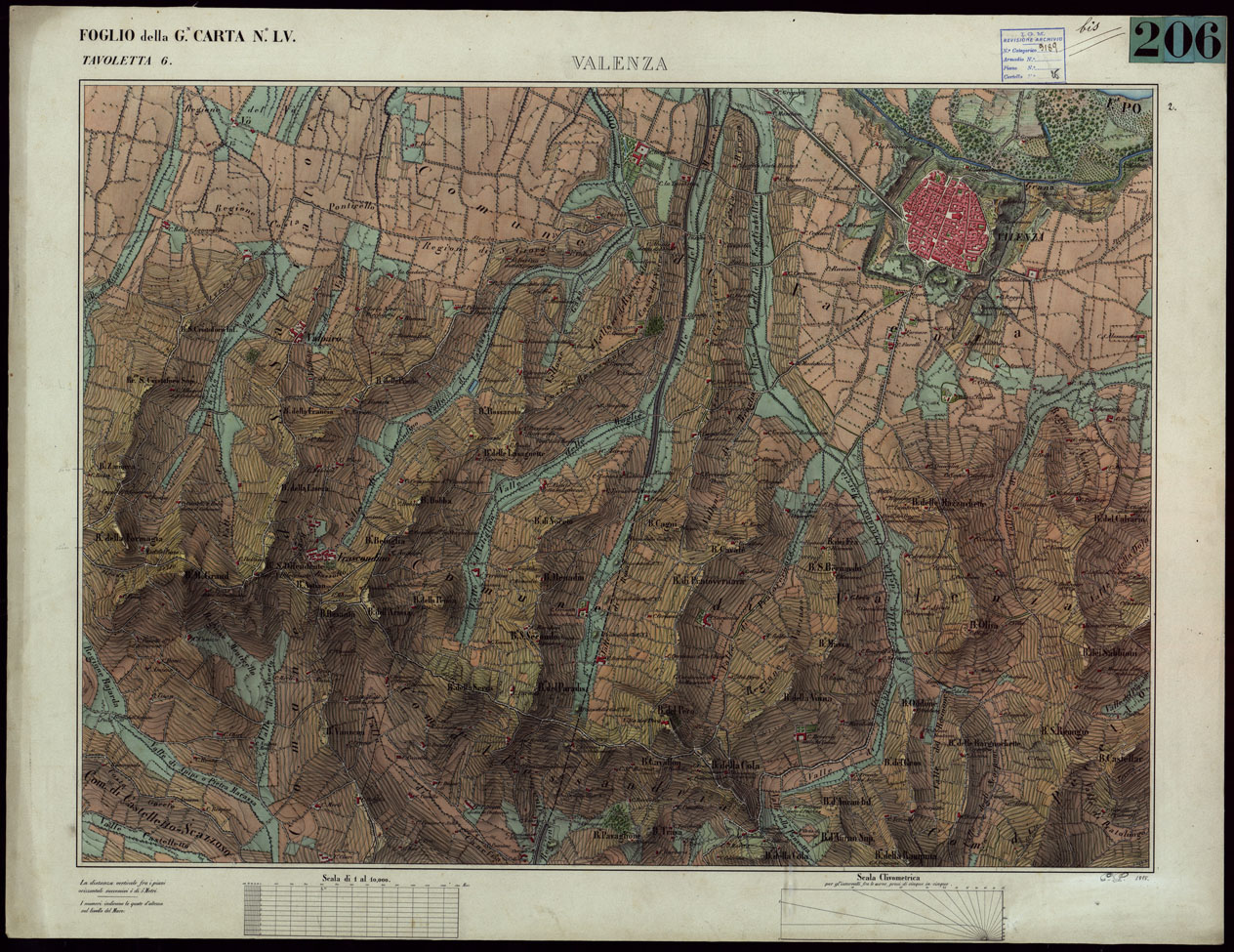 (N:23588) TERRITORIO COMPRESO TRA ALESSANDRIA, CASALE, VOLPEDO E TRA PAVIA, CASTEGGIO E PIACENZA - FOGLIO DELLA G.N. CARTA NLV. TAVOLETTA 6  VALENZA. (CA002196) Carte e stampe antiche: riproduzione a colori su carta (formato A1)