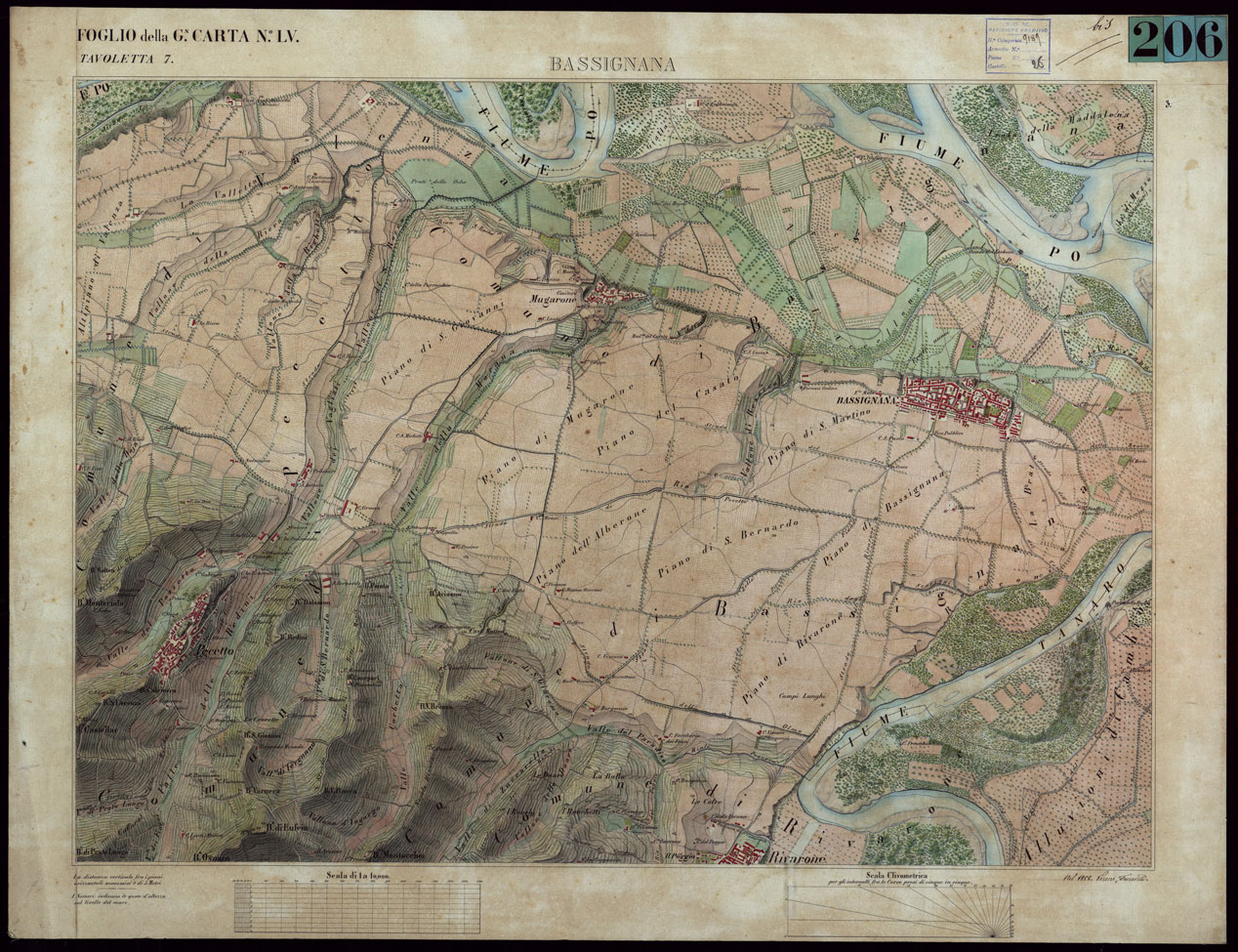 (N:23589) TERRITORIO COMPRESO TRA ALESSANDRIA, CASALE, VOLPEDO E TRA PAVIA, CASTEGGIO E PIACENZA - FOGLIO DELLA G.N. CARTA NLV. TAVOLETTA 7 BASSIGNANO (CA002197) Carte e stampe antiche: riproduzione a colori su carta (formato A1)