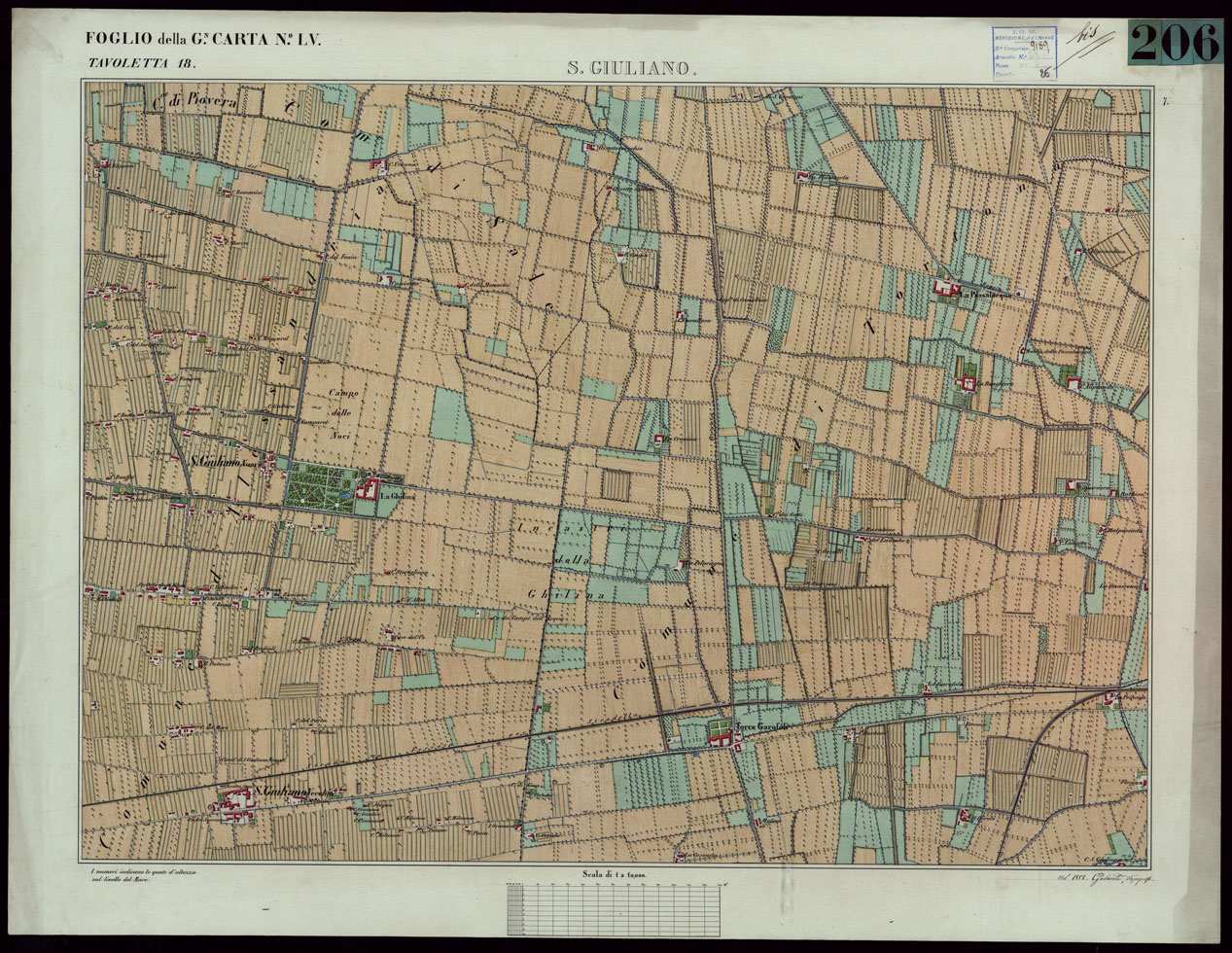 (N:23593) TERRITORIO COMPRESO TRA ALESSANDRIA, CASALE, VOLPEDO E TRA PAVIA, CASTEGGIO E PIACENZA - FOGLIO DELLA  G.N. CARTA NLV. TAVOLETTA 18 S. GIULIANO. (CA002201) Carte e stampe antiche: riproduzione a colori su carta (formato A1)