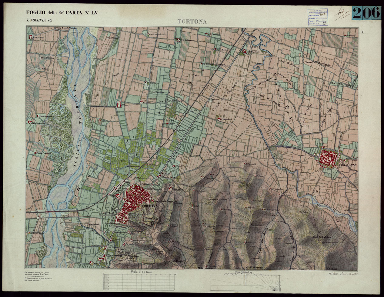(N:23594) TERRITORIO COMPRESO TRA ALESSANDRIA, CASALE, VOLPEDO E TRA PAVIA, CASTEGGIO E PIACENZA - FOGLIO DELLA G.N. CARTA NLV. TAVOLETTA 19  TORTONA. (CA002202) Carte e stampe antiche: riproduzione a colori su carta (formato A1)