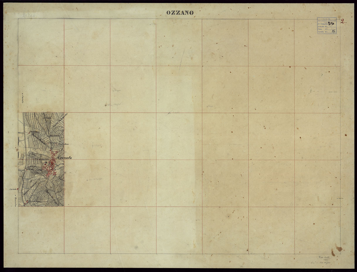 (N:23609) GRUPPO DI 132 FRAZIONI DI MINUTE DI CAMPAGNA ALLA SCALA 1:10.000 DEI RILEVAMENTI ESEGUITI NEL 1853-1867 - OZZANO - RILIEVI OPERATORE N. 2. (CA002217) Carte e stampe antiche: riproduzione a colori su carta (formato A1)