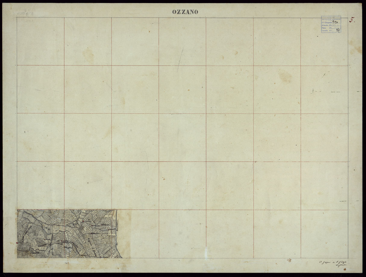 (N:23612) GRUPPO DI 132 FRAZIONI DI MINUTE DI CAMPAGNA ALLA SCALA 1:10.000 DEI RILEVAMENTI ESEGUITI NEL 1853-1867 - OZZANO - RILIEVI OPERATORE N. 5. (CA002220) Carte e stampe antiche: riproduzione a colori su carta (formato A1)