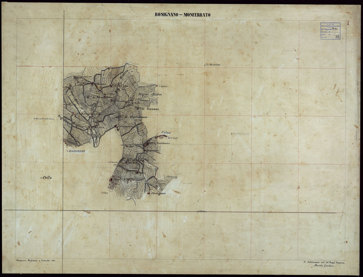 (N:23614) GRUPPO DI 132 FRAZIONI DI MINUTE DI CAMPAGNA ALLA SCALA 1:10.000 DEI RILEVAMENTI ESEGUITI NEL 1853-1867 - ROSIGNANO - RILIEVI OPERATORE N. 1. (CA002222) Carte e stampe antiche: riproduzione a colori su carta (formato A1)