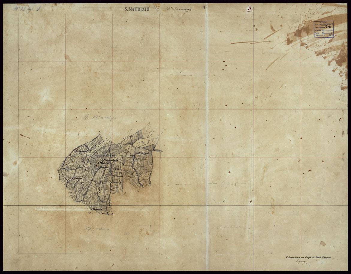 (N:23622) GRUPPO DI 132 FRAZIONI DI MINUTE DI CAMPAGNA ALLA SCALA 1:10.000 DEI RILEVAMENTI ESEGUITI NEL 1853-1867 - S. MAURIZIO - RILIEVI OPERATORE N. 3. (CA002230) Carte e stampe antiche: riproduzione a colori su carta (formato A1)