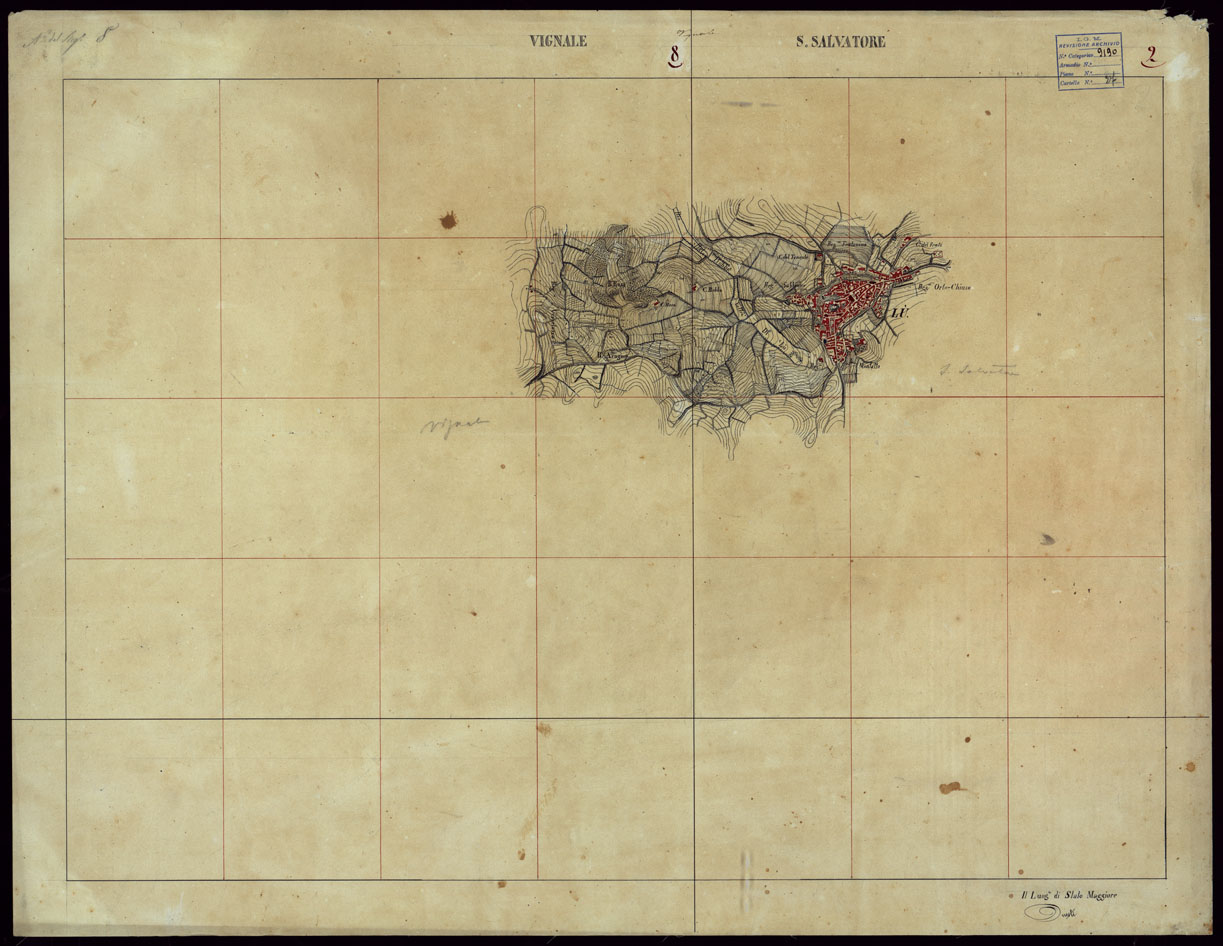 (N:23628) GRUPPO DI 132 FRAZIONI DI MINUTE DI CAMPAGNA ALLA SCALA 1:10.000 DEI RILEVAMENTI ESEGUITI NEL 1853-1867 - VIGNALE - RILIEVI OPERATORE N.8 S. SALVATORE  RILIEVI OPERATORE N. 2. (CA002236) Carte e stampe antiche: riproduzione a colori su carta (formato A1)
