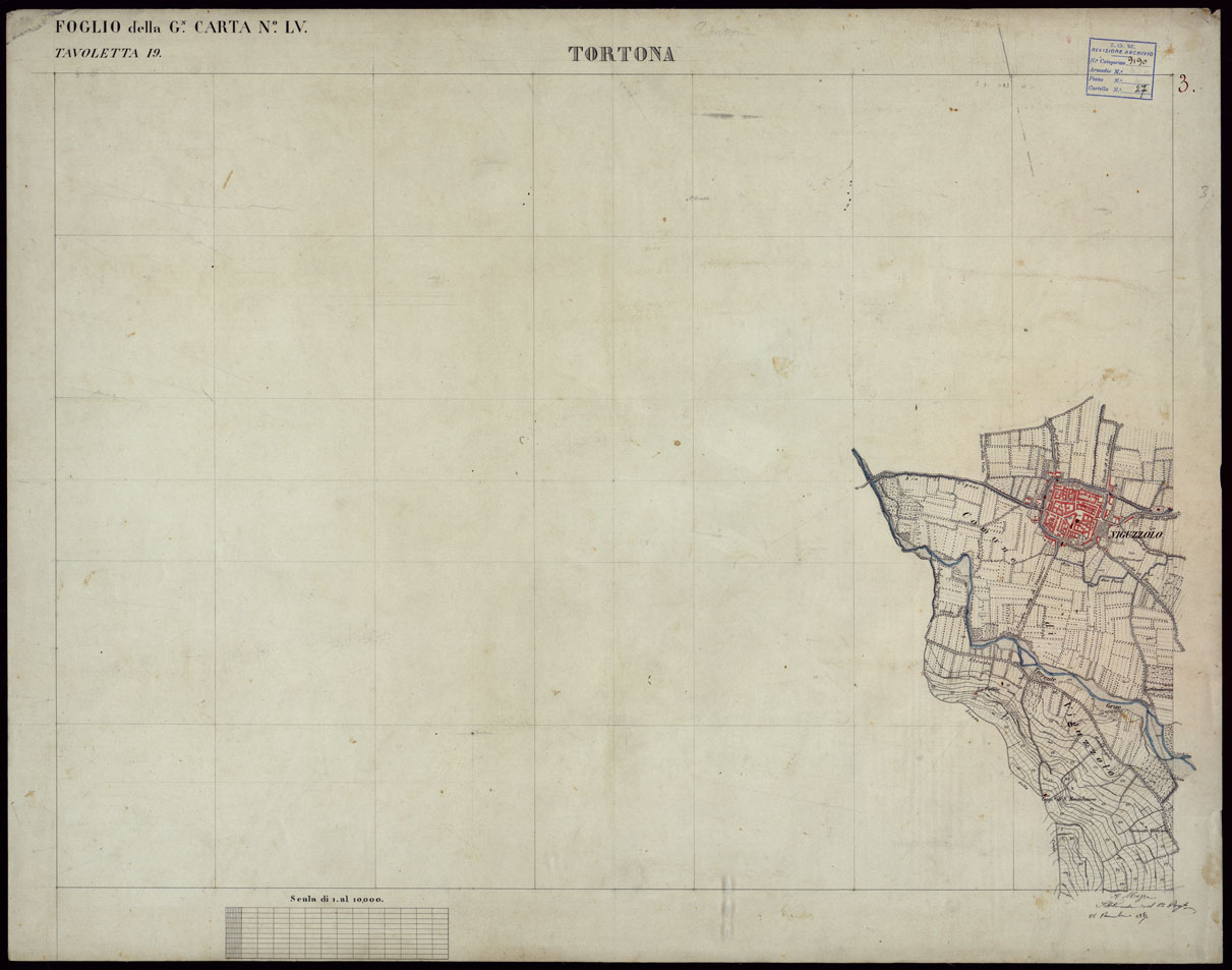 (N:23639) GRUPPO DI 132 FRAZIONI DI MINUTE DI CAMPAGNA ALLA SCALA 1:10.000 DEI RILEVAMENTI ESEGUITI NEL 1853-1867 - TORTONA - RILIEVI OPERATORE N. 3. (CA002247) Carte e stampe antiche: riproduzione a colori su carta (formato A1)