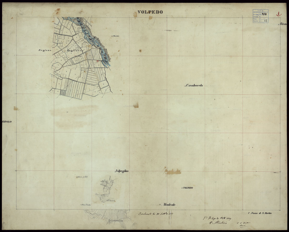 (N:23641) GRUPPO DI 132 FRAZIONI DI MINUTE DI CAMPAGNA ALLA SCALA 1:10.000 DEI RILEVAMENTI ESEGUITI NEL 1853-1867 - VOLPEDO - RILIEVI OPERATORE N. 1. (CA002249) Carte e stampe antiche: riproduzione a colori su carta (formato A1)