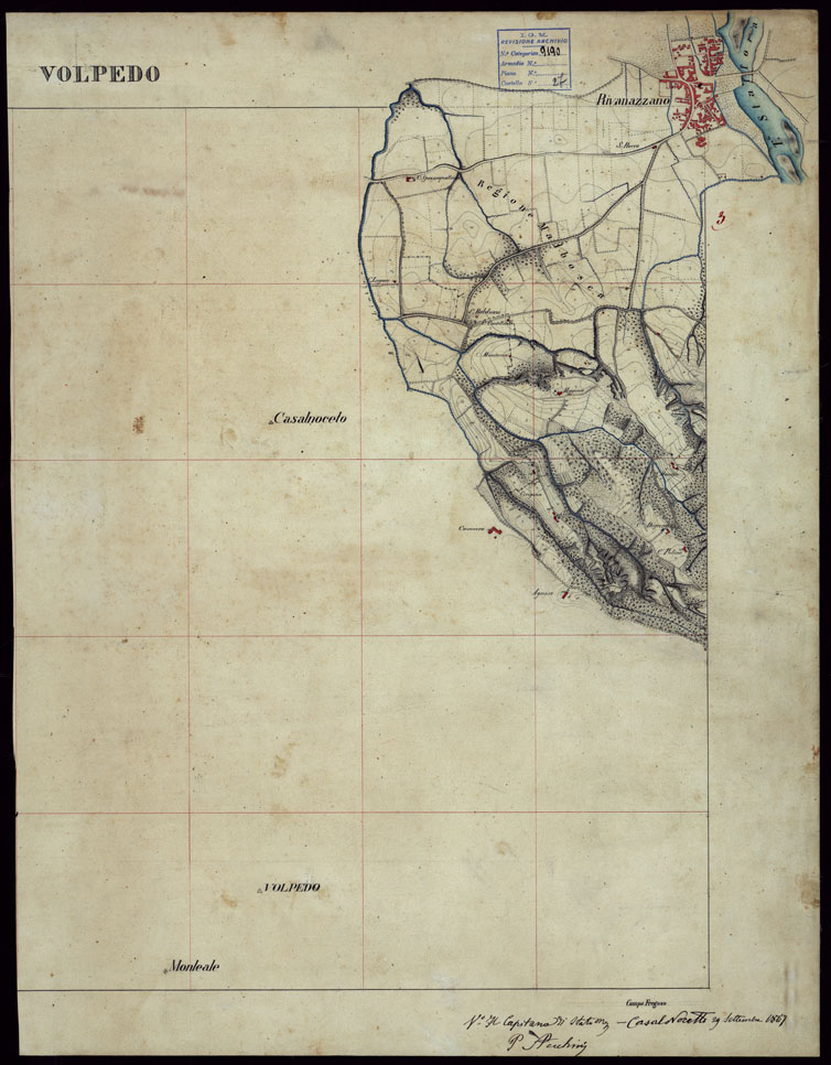 (N:23643) GRUPPO DI 132 FRAZIONI DI MINUTE DI CAMPAGNA ALLA SCALA 1:10.000 DEI RILEVAMENTI ESEGUITI NEL 1853-1867 - VOLPEDO - RILIEVI OPERATORE N. 3. (CA002251) Carte e stampe antiche: riproduzione a colori su carta (formato A1)