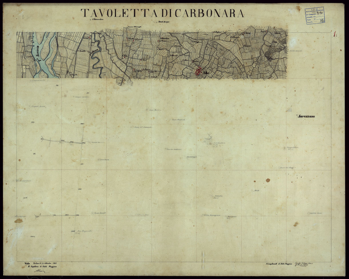 (N:23649) GRUPPO DI 132 FRAZIONI DI MINUTE DI CAMPAGNA ALLA SCALA 1:10.000 DEI RILEVAMENTI ESEGUITI NEL 1853-1867 - CARBONARA - RILIEVI OPERATORE N. 1 (CA002257) Carte e stampe antiche: riproduzione a colori su carta (formato A1)