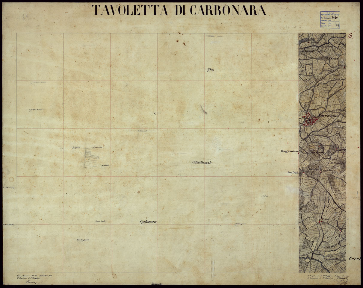 (N:23654) GRUPPO DI 132 FRAZIONI DI MINUTE DI CAMPAGNA ALLA SCALA 1:10.000 DEI RILEVAMENTI ESEGUITI NEL 1853-1867 - CARBONARA - RILIEVI OPERATORE N. 6 (CA002262) Carte e stampe antiche: riproduzione a colori su carta (formato A1)