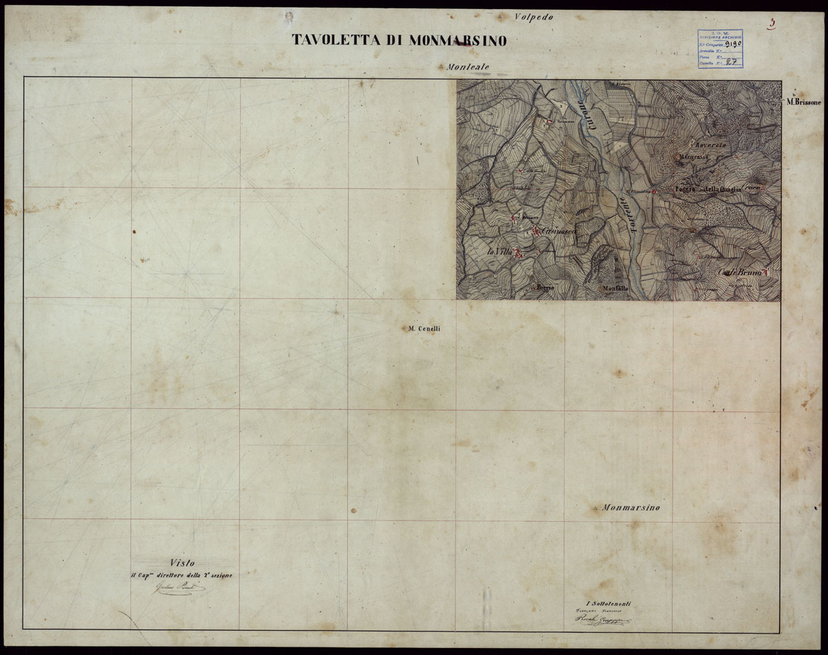 (N:23658) GRUPPO DI 132 FRAZIONI DI MINUTE DI CAMPAGNA ALLA SCALA 1:10.000 DEI RILEVAMENTI ESEGUITI NEL 1853-1867 - MONTEMARSINO - RILIEVI OPERATORE N. 3 (CA002266) Carte e stampe antiche: riproduzione a colori su carta (formato A1)