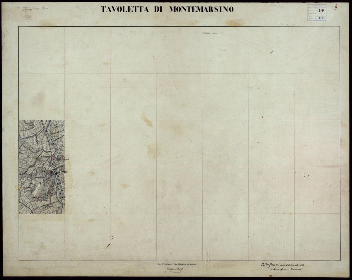 (N:23659) GRUPPO DI 132 FRAZIONI DI MINUTE DI CAMPAGNA ALLA SCALA 1:10.000 DEI RILEVAMENTI ESEGUITI NEL 1853-1867 - MONTEMARSINO - RILIEVI OPERATORE N. 4 (CA002267) Carte e stampe antiche: riproduzione a colori su carta (formato A1)