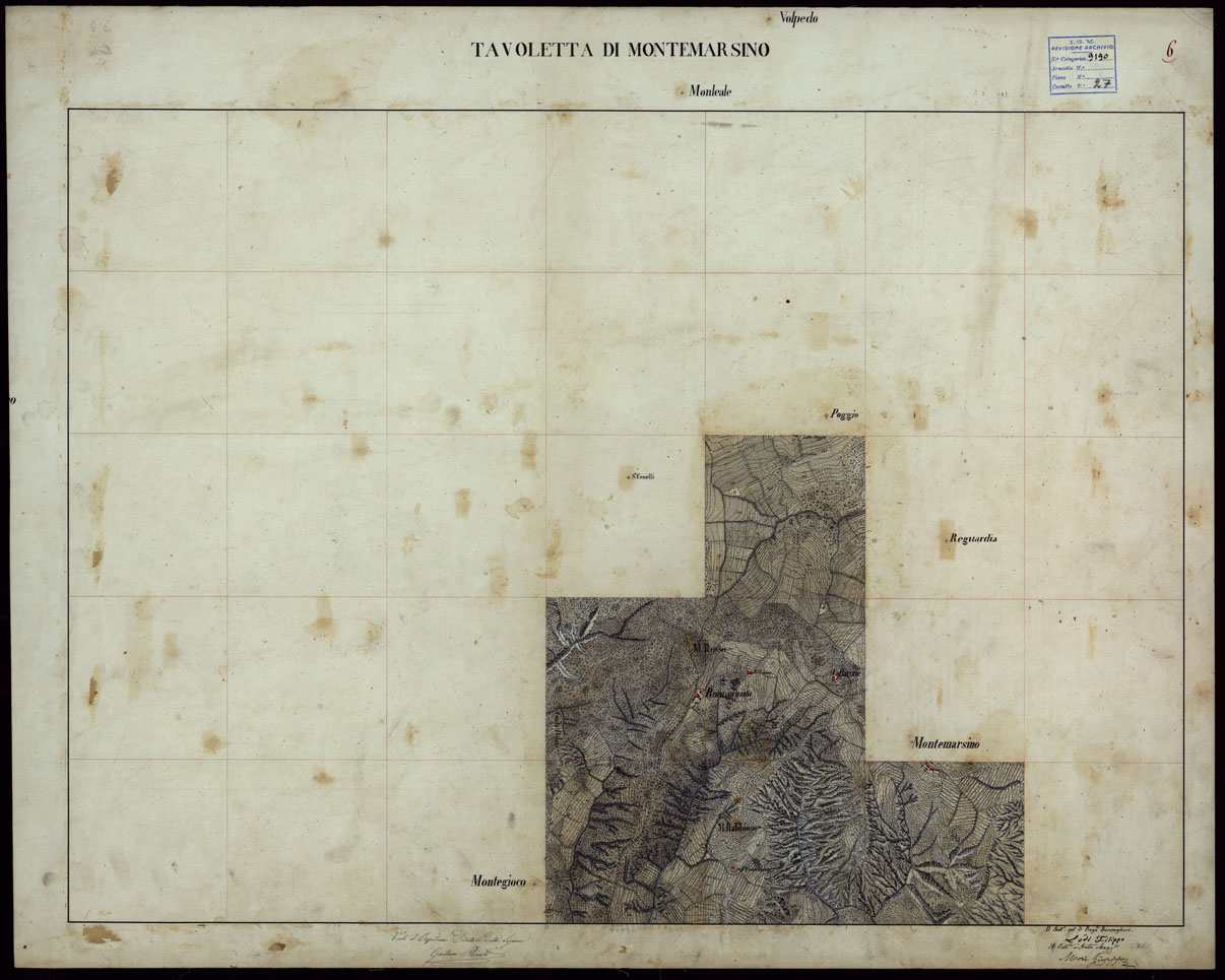 (N:23661) GRUPPO DI 132 FRAZIONI DI MINUTE DI CAMPAGNA ALLA SCALA 1:10.000 DEI RILEVAMENTI ESEGUITI NEL 1853-1867 - MONTEMARSINO - RILIEVI OPERATORE N. 6 (CA002269) Carte e stampe antiche: riproduzione a colori su carta (formato A1)