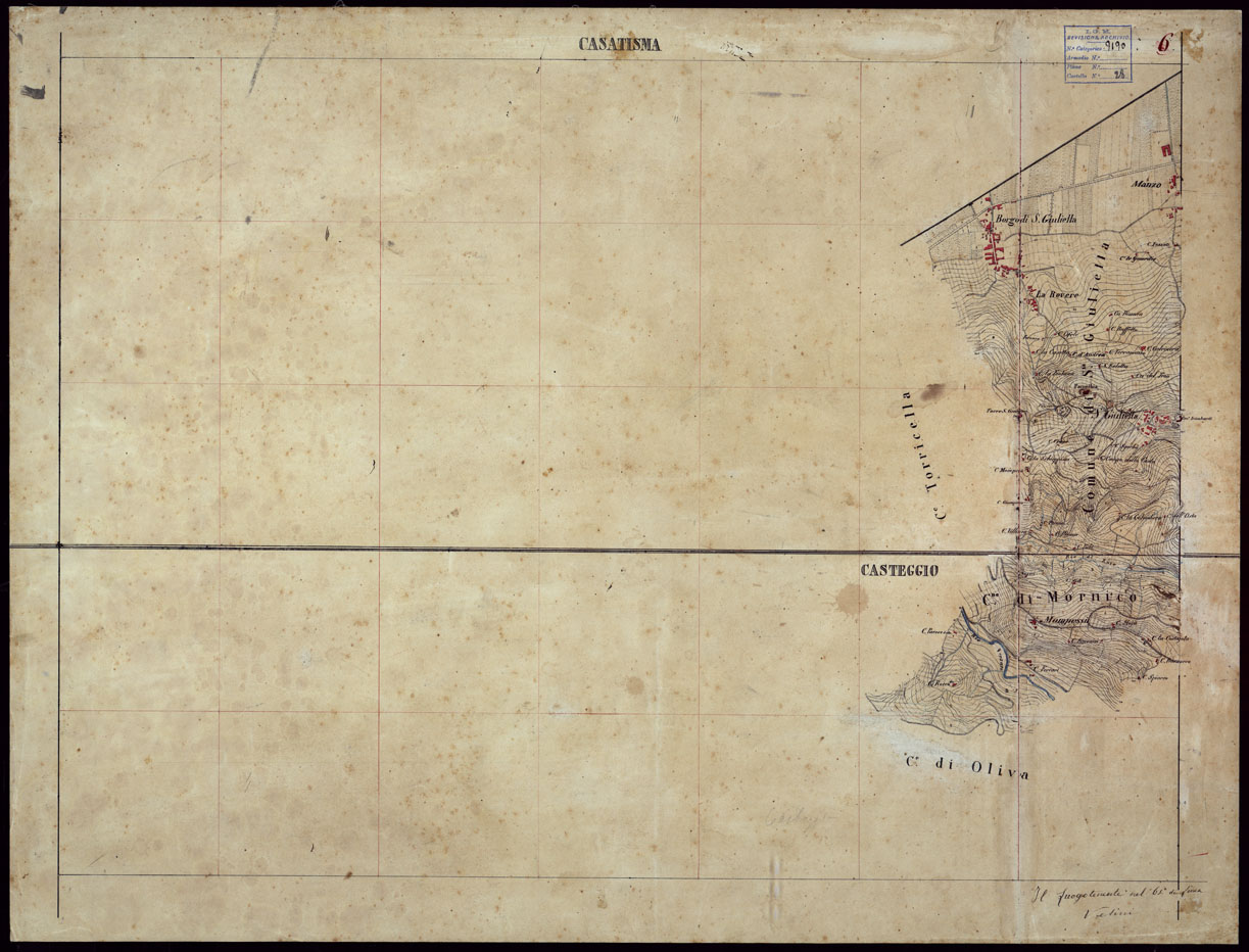 (N:23692) GRUPPO DI 132 FRAZIONI DI MINUTE DI CAMPAGNA ALLA SCALA 1:10.000 DEI RILEVAMENTI ESEGUITI NEL 1853-1867 - CASTANA - MONTU' BECCARIA - RILIEVI OPERATORE N. 6 (CA002300) Carte e stampe antiche: riproduzione a colori su carta (formato A1)