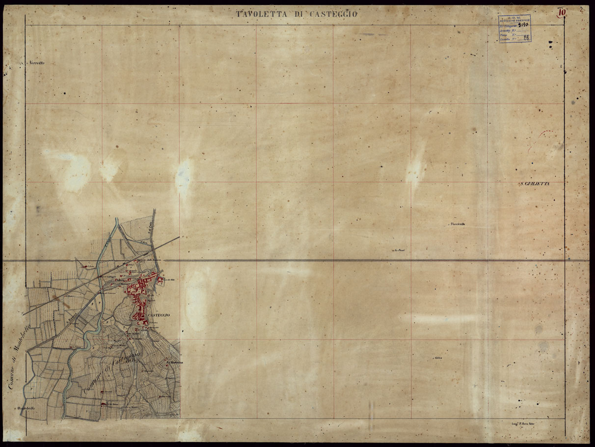 (N:23696) GRUPPO DI 132 FRAZIONI DI MINUTE DI CAMPAGNA ALLA SCALA 1:10.000 DEI RILEVAMENTI ESEGUITI NEL 1853-1867 - CASTANA - MONTU' BECCARIA - RILIEVI OPERATORE N. 10 (CA002304) Carte e stampe antiche: riproduzione a colori su carta (formato A1)