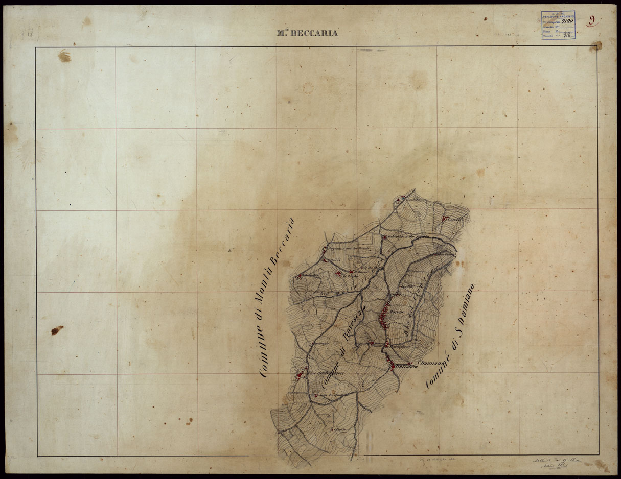 (N:23720) GRUPPO DI 132 FRAZIONI DI MINUTE DI CAMPAGNA ALLA SCALA 1:10.000 DEI RILEVAMENTI ESEGUITI NEL 1853-1867 - MONTU' BECCARIA - RILIEVI OPERATORE N. 9 (CA002328) Carte e stampe antiche: riproduzione a colori su carta (formato A1)