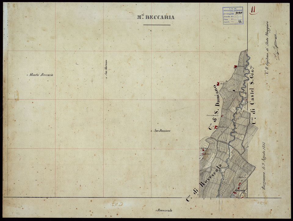(N:23722) GRUPPO DI 132 FRAZIONI DI MINUTE DI CAMPAGNA ALLA SCALA 1:10.000 DEI RILEVAMENTI ESEGUITI NEL 1853-1867 - MONTU' BECCARIA - RILIEVI OPERATORE N. 11 (CA002330) Carte e stampe antiche: riproduzione a colori su carta (formato A1)
