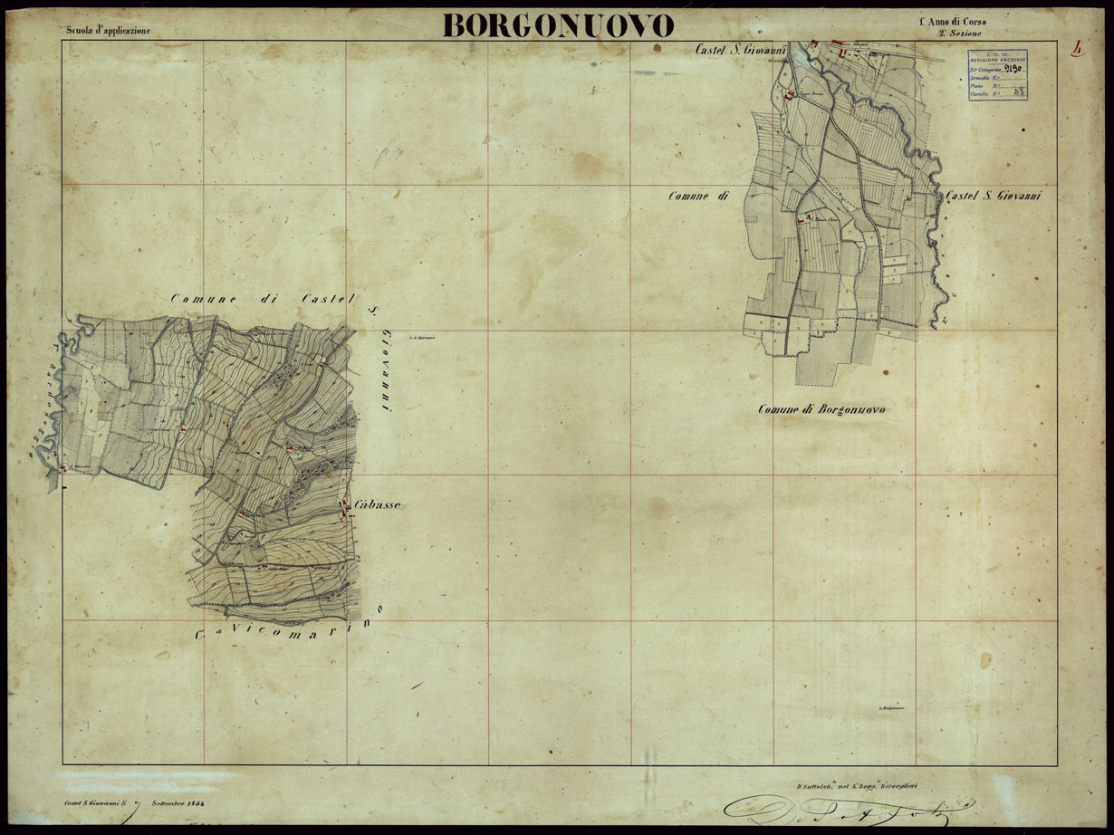 (N:23728) GRUPPO DI 132 FRAZIONI DI MINUTE DI CAMPAGNA ALLA SCALA 1:10.000 DEI RILEVAMENTI ESEGUITI NEL 1853-1867 - BORGONUOVO - RILIEVI OPERATORE N. 4 (CA002336) Carte e stampe antiche: riproduzione a colori su carta (formato A1)