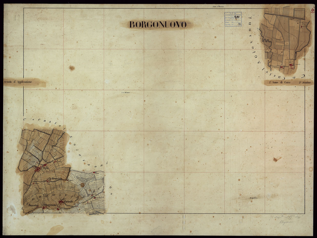 (N:23730) GRUPPO DI 132 FRAZIONI DI MINUTE DI CAMPAGNA ALLA SCALA 1:10.000 DEI RILEVAMENTI ESEGUITI NEL 1853-1867 - BORGONUOVO - RILIEVI OPERATORE N. 6 (CA002338) Carte e stampe antiche: riproduzione a colori su carta (formato A1)