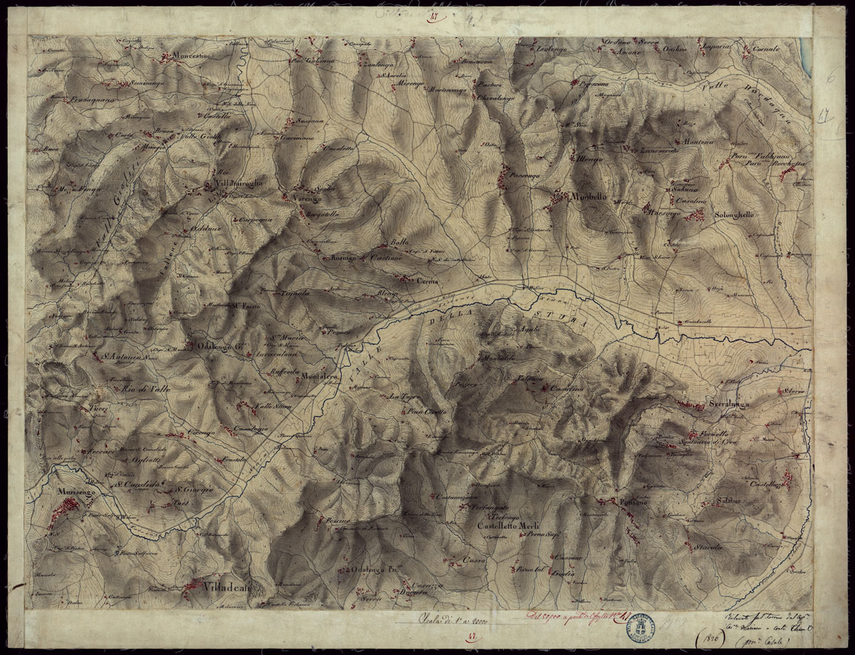 (N:23757) GRUPPO DI DICIANNOVE MINUTE DI CAMPAGNA ESEGUITE ALLA SCALA DI 1:20.000 NEL 1826 - MINUTA 47 (CA002365) Carte e stampe antiche: riproduzione a colori su carta (formato A1)