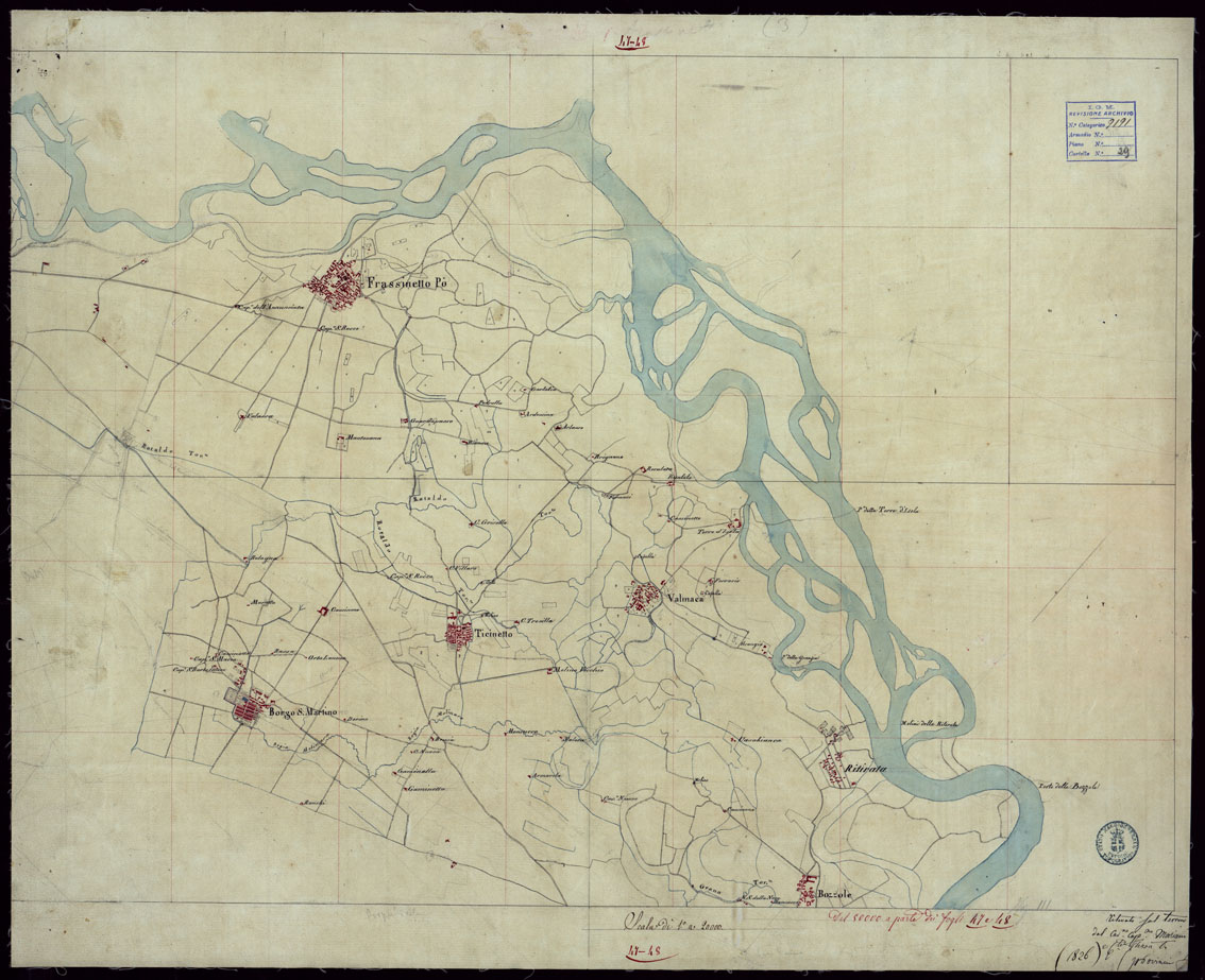 (N:23759) GRUPPO DI DICIANNOVE MINUTE DI CAMPAGNA ESEGUITE  ALLA SCALA DI 1:20.000 NEL 1826 - MINUTA 47-48 (CA002367) Carte e stampe antiche: riproduzione a colori su carta (formato A1)