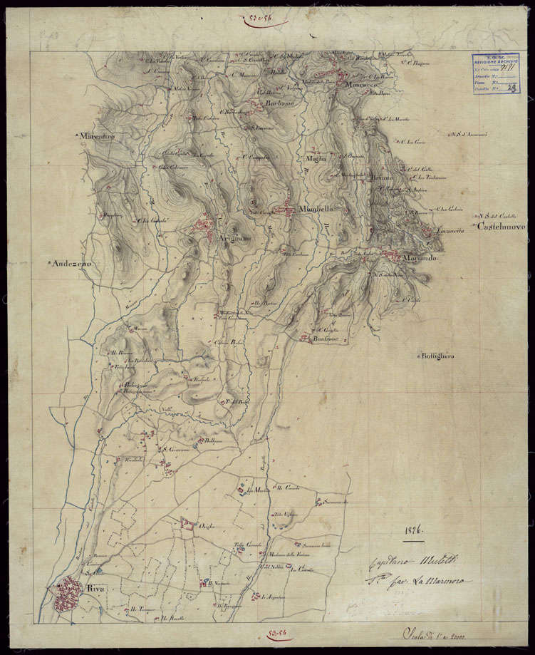 (N:23767) GRUPPO DI DICIANNOVE MINUTE DI CAMPAGNA ESEGUITE ALLA SCALA DI 1:20.000 NEL 1826 - MINUTA 53-54 (CA002373) Carte e stampe antiche: riproduzione a colori su carta (formato A1)