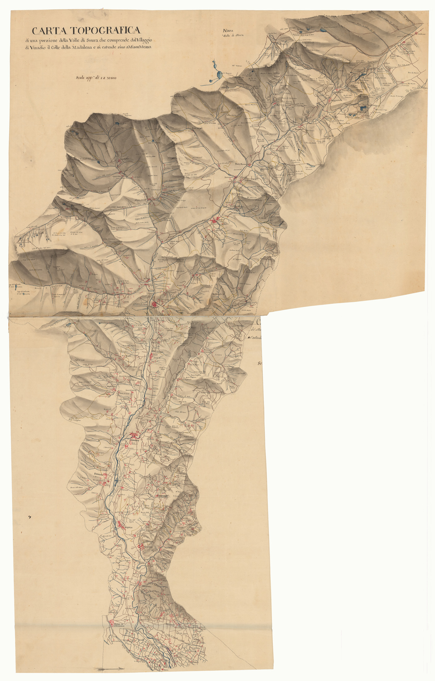 (N:5310) CARTA TOPOGRAFICA DI UNA PORZIONE DELLA VALLE DI STURA CHE COMPRENDE DAL VILLAGGIO DI VINADIO IL COLLE DELLA MADDALENA E SI ESTENDE SINO A MISONMEANA (CA002386) Carte e stampe antiche: riproduzione a colori su carta (formato A1)