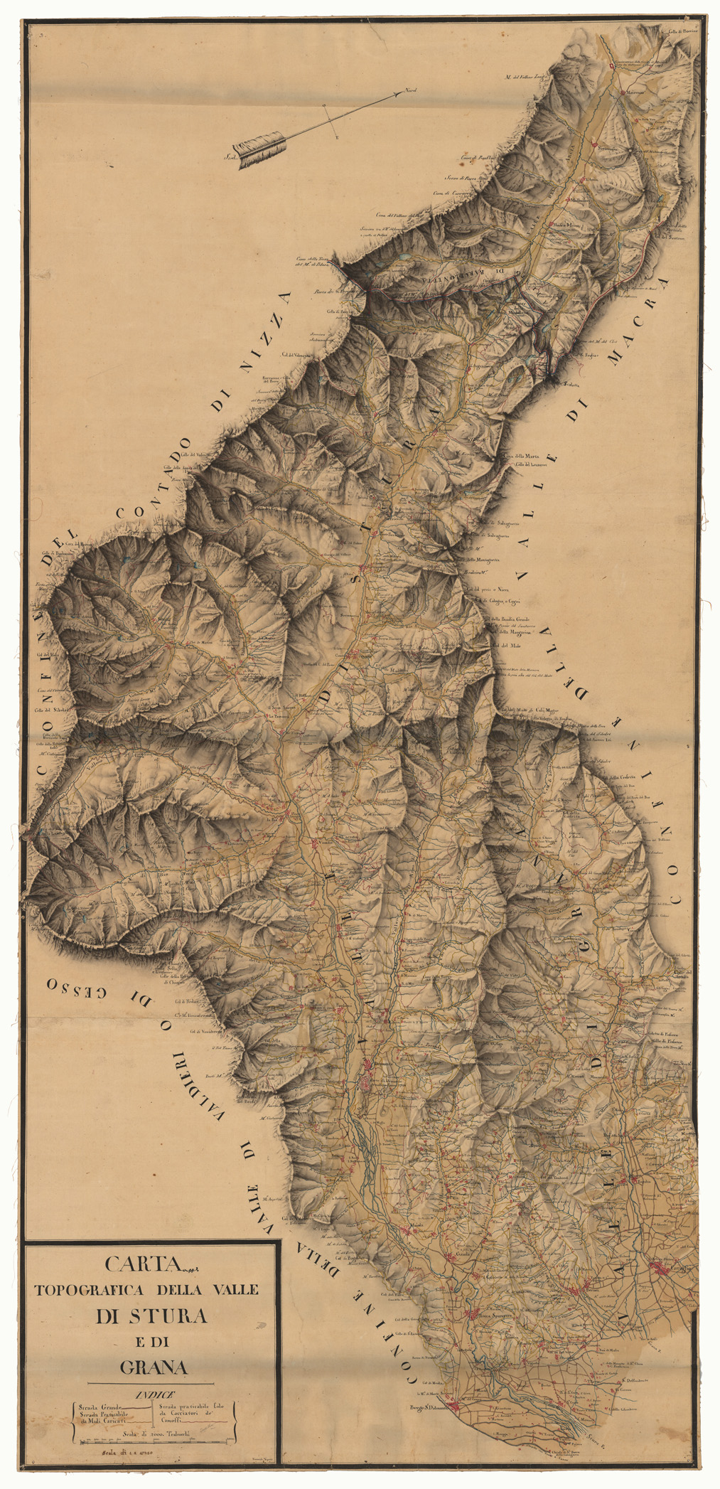 (N:5308) CARTA TOPOGRAFICA DELLA VALLE DI STURA E DI GRANA (CA002388) Carte e stampe antiche: riproduzione a colori su carta (formato A1)