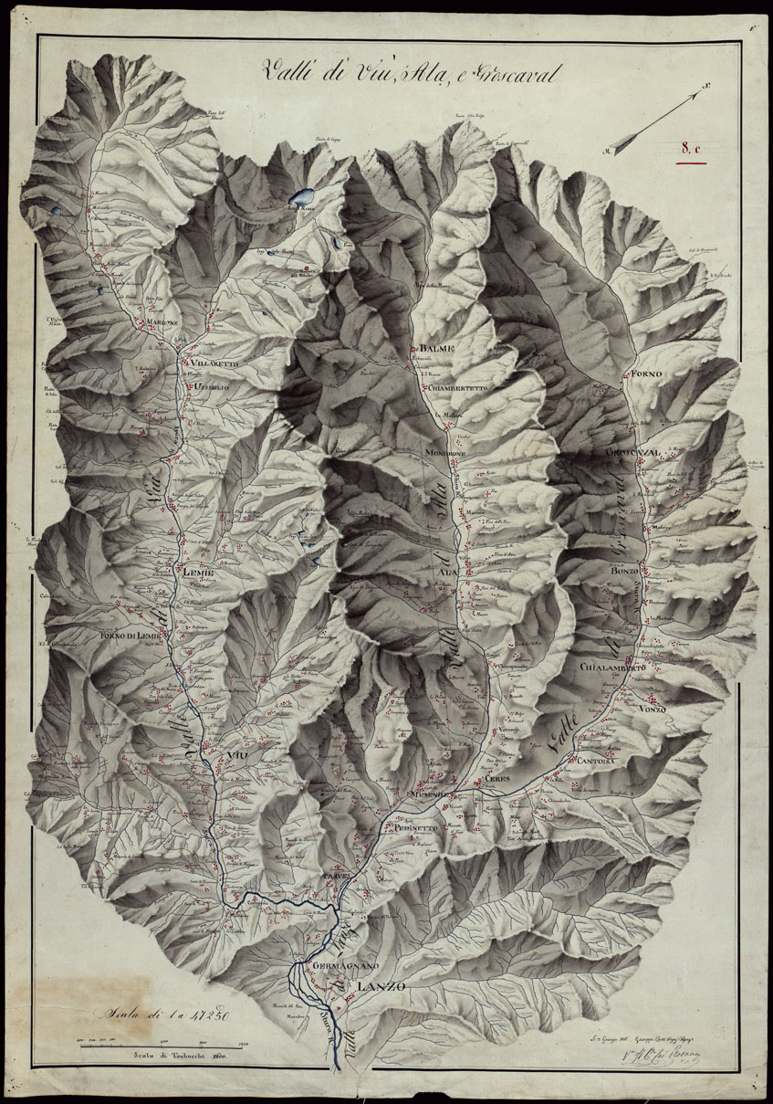 (N:23798) VALLI DI VIU', ALA, E GRESCAVAL. - 8.C (CA002405) Carte e stampe antiche: riproduzione a colori su carta (formato A1)