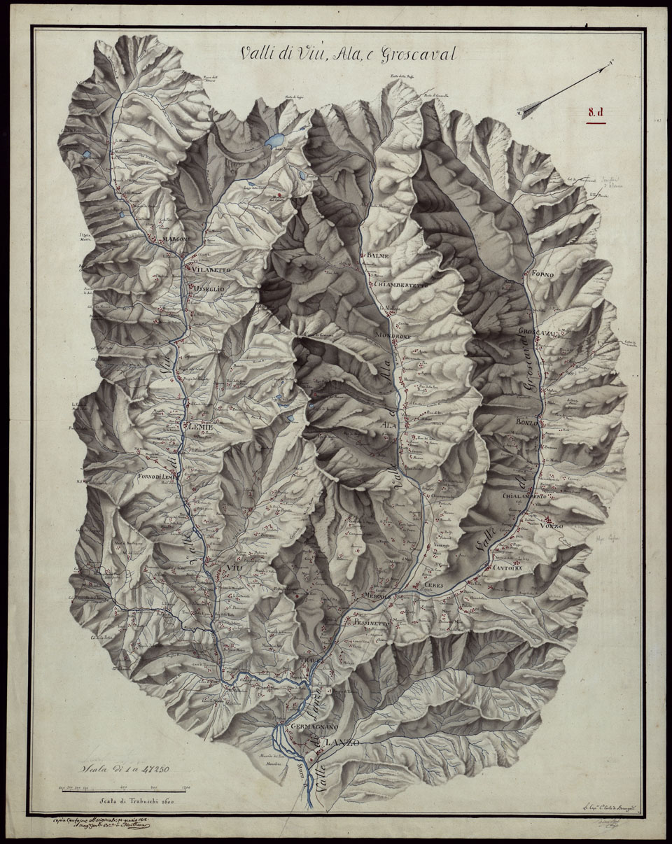 (N:23797) VALLI DI VIU', ALA, E GRESCAVAL. 8D. (CA002406) Carte e stampe antiche: riproduzione a colori su carta (formato A1)