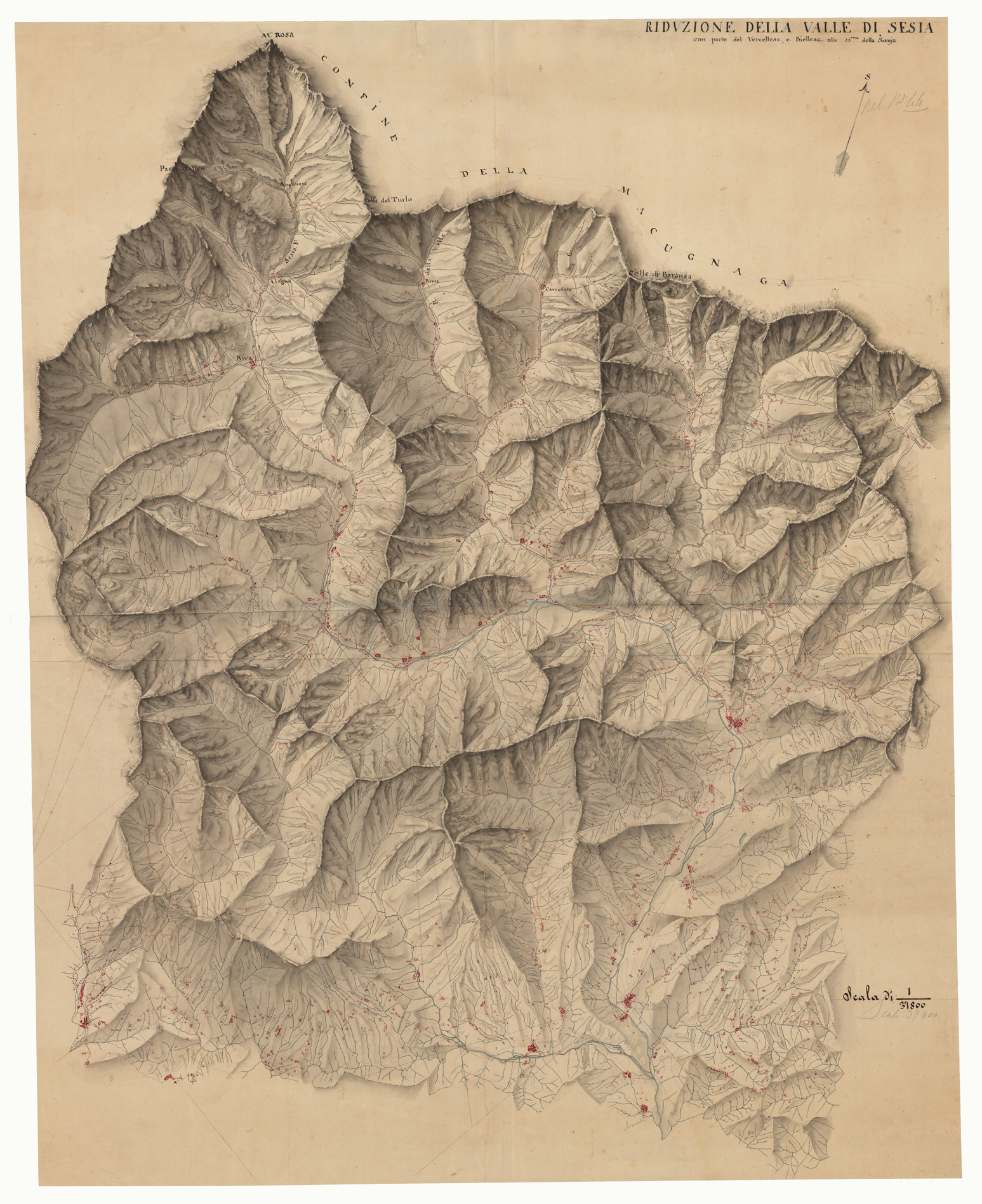 (N:23790) RIDUZIONE DELLA VALLE DI SESIA CON PARTE DEL VERCELLESE, E BIELLESE ALLA 16.MA DELLA SAVOJA (CA002476) Carte e stampe antiche: riproduzione a colori su carta (formato A1)