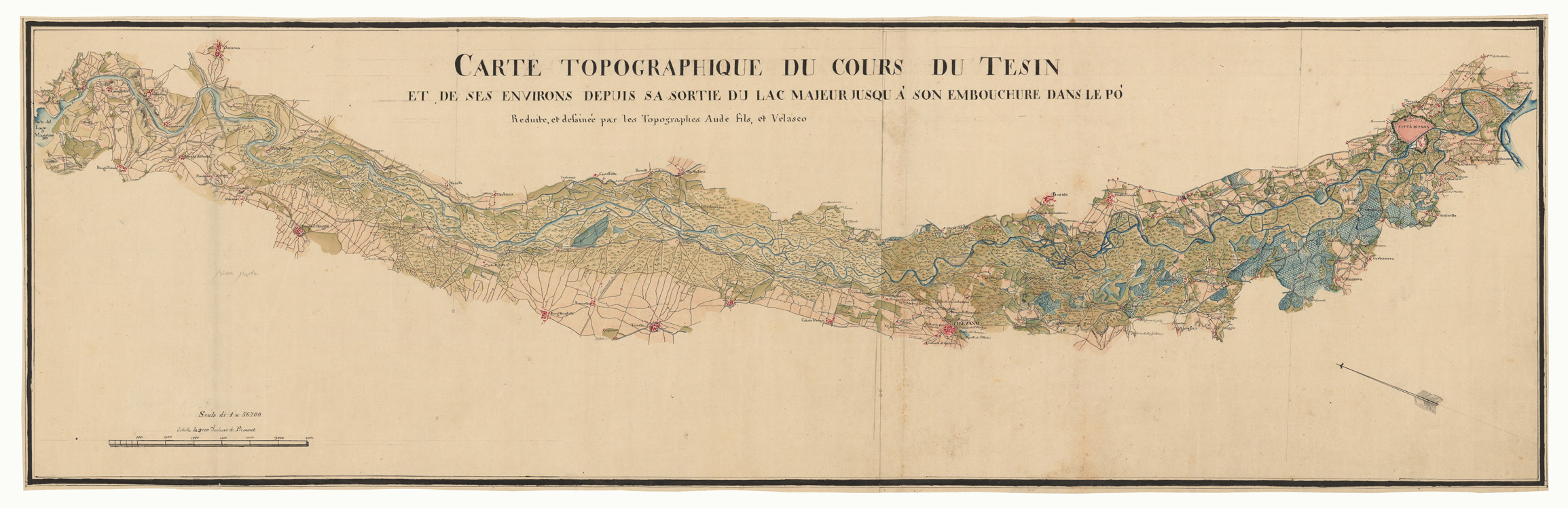 (N:33549) CARTE TOPOGRAPHIQUE DU COURS DU TESIN ET DE SES ENVIRONS DEPUIS SA SORTIE DU LAC MAJEURJUSQU A' SON EMBOUCHURE DANS LE PO' (CA002484) Carte e stampe antiche: riproduzione a colori su carta (formato A1)