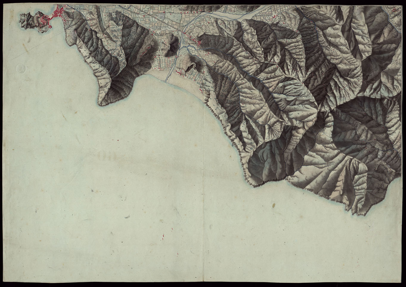 (N:16516) RIVIERA DI LEVANTE ALLA QUARTA DELLA SCALA DI SAVOIA OSSIA DI 1 A 9.450 ESEGUITA NEGLI ANNI 1816. 1822. 23. 24. 25. 1826 e 1827 - FOGLIO 60. (CA002565) Carte e stampe antiche: riproduzione a colori su carta (formato A1)