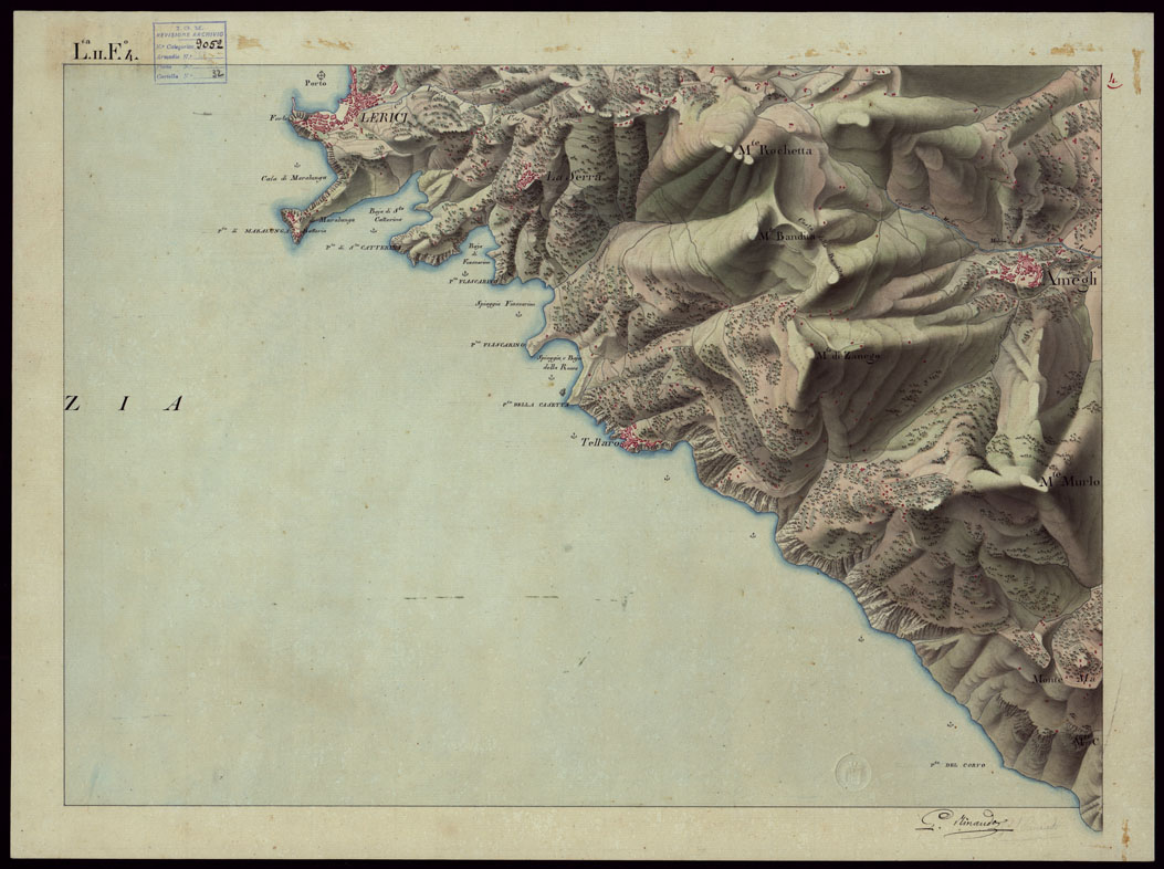 (N:16562) FOGLI IN NETTO D'UNA PARTE DEGLI ANTICHI RILIEVI DELLA SPEZIA SCALA DI 1: 9450 - FOGLIO 4. (CA002611) Carte e stampe antiche: riproduzione a colori su carta (formato A1)