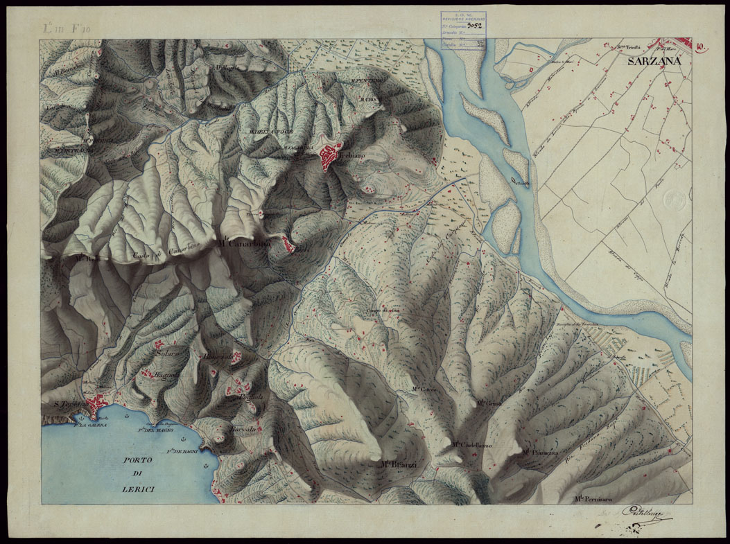 (N:16567) FOGLI IN NETTO D'UNA PARTE DEGLI ANTICHI RILIEVI DELLA SPEZIA SCALA DI 1: 9450 - FOGLIO 10. (CA002617) Carte e stampe antiche: riproduzione a colori su carta (formato A1)