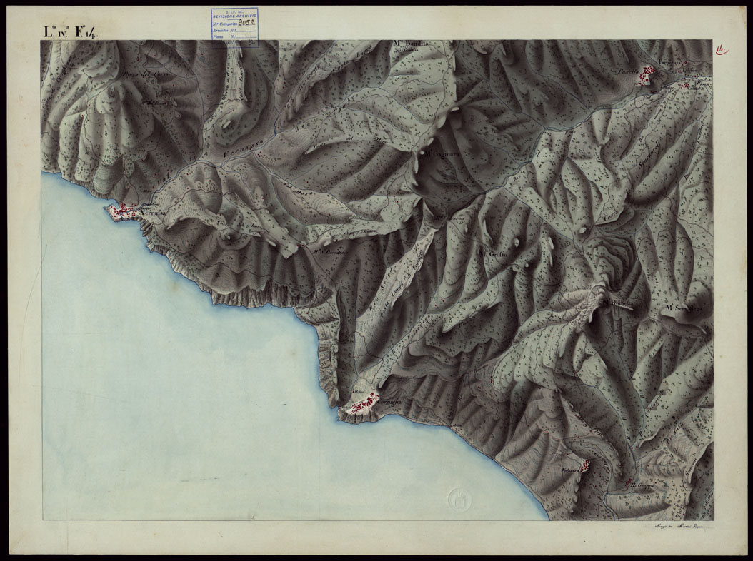 (N:16575) FOGLI IN NETTO D'UNA PARTE DEGLI ANTICHI RILIEVI DELLA SPEZIA SCALA DI 1: 9450 - FOGLIO 14. (CA002621) Carte e stampe antiche: riproduzione a colori su carta (formato A1)