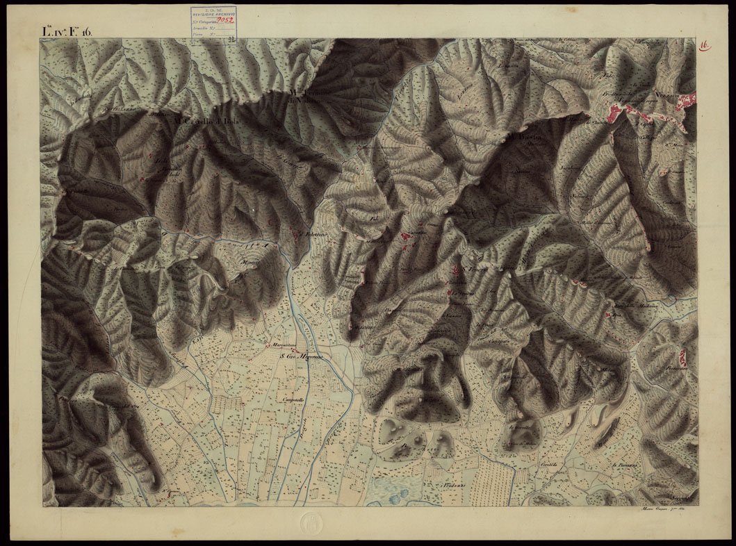 (N:16579) FOGLI IN NETTO D'UNA PARTE DEGLI ANTICHI RILIEVI DELLA SPEZIA SCALA DI 1: 9450 - FOGLIO 16. (CA002623) Carte e stampe antiche: riproduzione a colori su carta (formato A1)