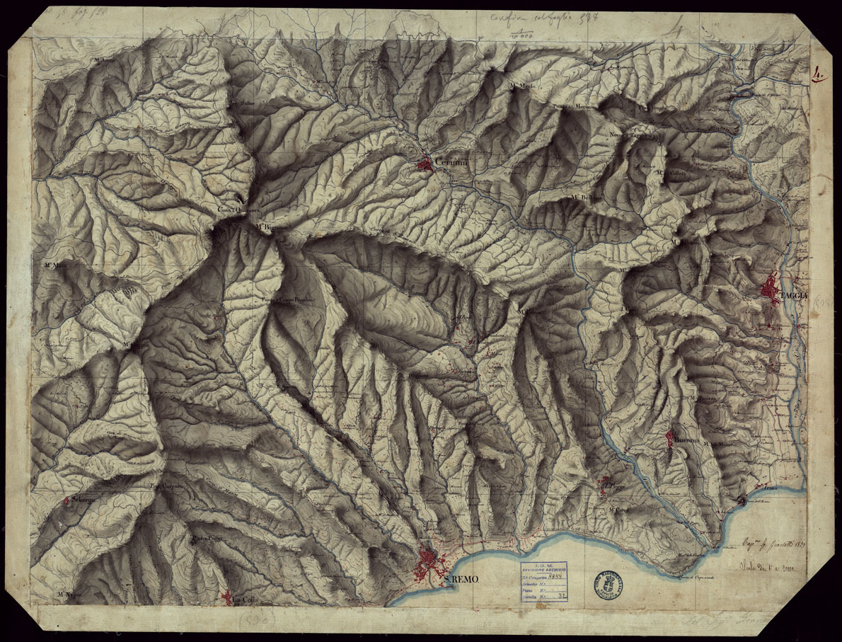 (N:15358) RICOGNIZIONI ESEGUITE ALLA SCALA DI 1/20.000 CHE COMPRENDANO LE DUE RIVIERE DEGLI EX STATI SARDI E PARTE DELLE ATTUALI PROVINCIE DI ALESSANDRIA  E DI PAVIA - FOGLIO 4. (CA002635) Carte e stampe antiche: riproduzione a colori su carta (formato A1)
