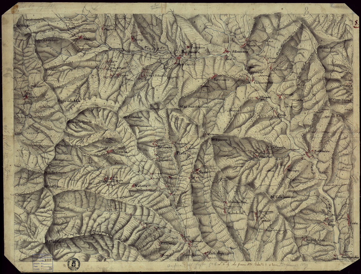 (N:15362) RICOGNIZIONI ESEGUITE ALLA SCALA DI 1/20.000 CHE COMPRENDANO LE DUE RIVIERE DEGLI EX STATI SARDI E PARTE DELLE ATTUALI PROVINCIE DI ALESSANDRIA  E DI PAVIA - FOGLIO 8. (CA002639) Carte e stampe antiche: riproduzione a colori su carta (formato A1)