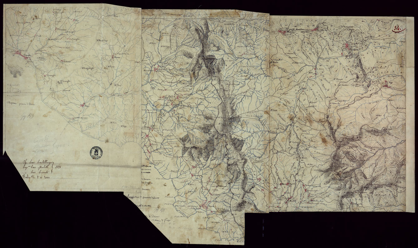 (N:15388) RICOGNIZIONI ESEGUITE ALLA SCALA DI 1/20.000 CHE COMPRENDANO LE DUE RIVIERE DEGLI EX STATI SARDI E PARTE DELLE ATTUALI PROVINCIE DI ALESSANDRIA  E DI PAVIA - FOGLIO 34. (CA002665) Carte e stampe antiche: riproduzione a colori su carta (formato A1)
