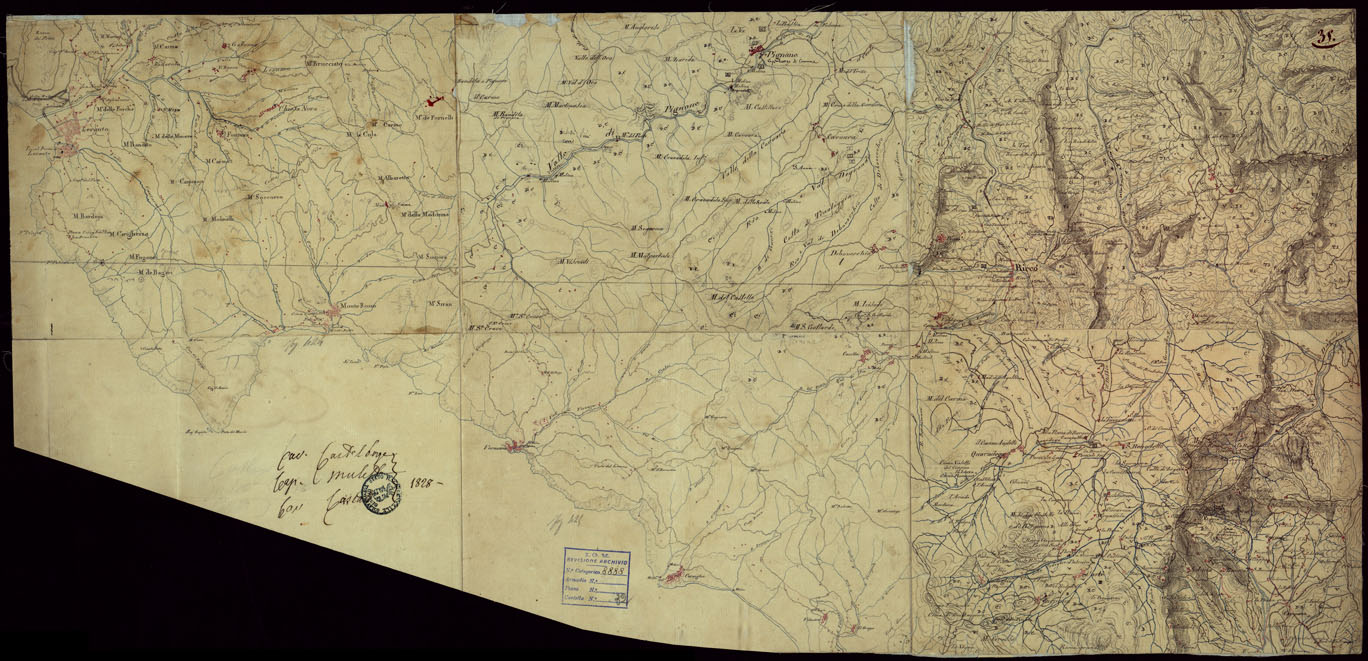 (N:15389) RICOGNIZIONI ESEGUITE ALLA SCALA DI 1/20.000 CHE COMPRENDANO LE DUE RIVIERE DEGLI EX STATI SARDI E PARTE DELLE ATTUALI PROVINCIE DI ALESSANDRIA  E DI PAVIA - FOGLIO 35. (CA002666) Carte e stampe antiche: riproduzione a colori su carta (formato A1)