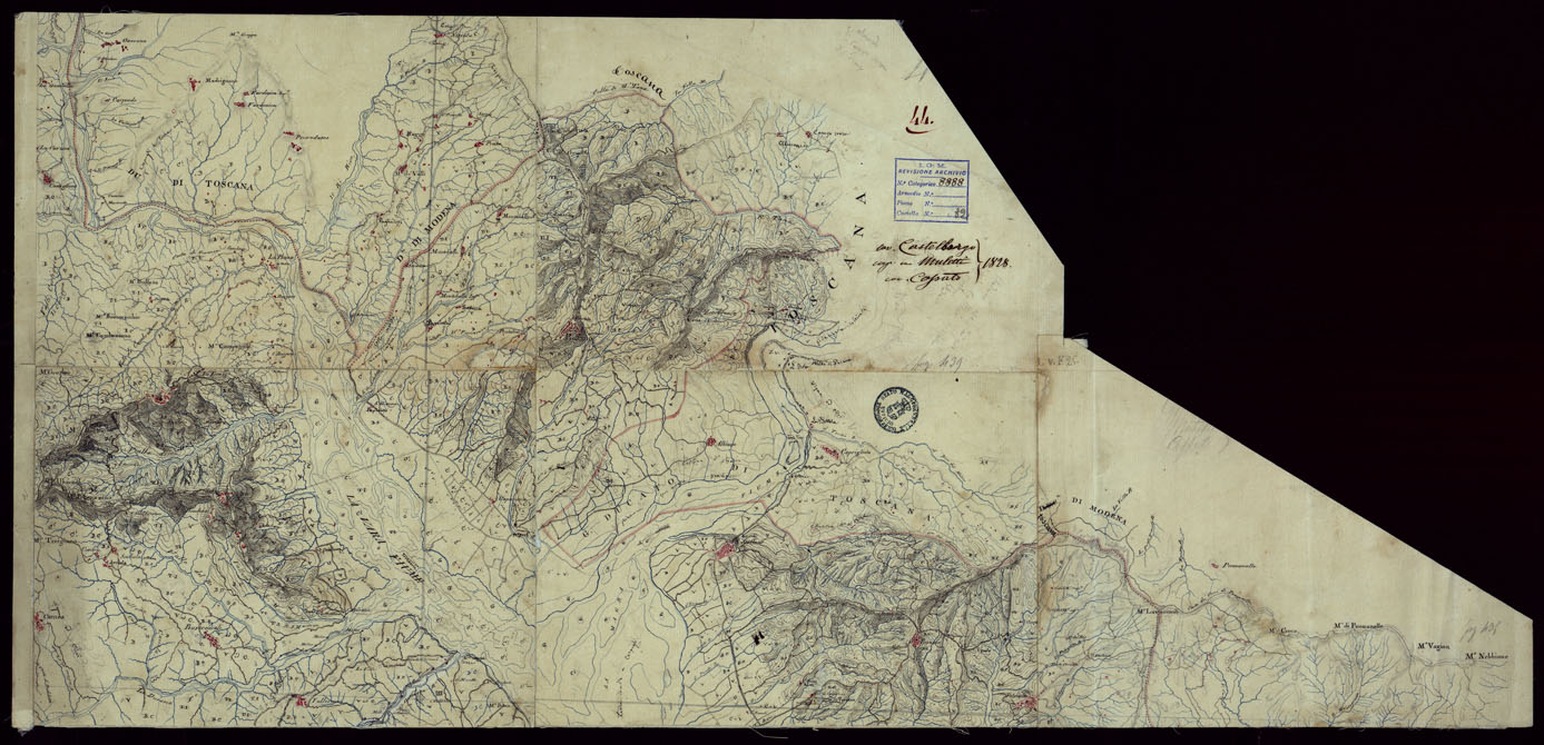 (N:15398) RICOGNIZIONI ESEGUITE ALLA SCALA DI 1/20.000 CHE COMPRENDANO LE DUE RIVIERE DEGLI EX STATI SARDI E PARTE DELLE ATTUALI PROVINCIE DI ALESSANDRIA  E DI PAVIA - FOGLIO 44. (CA002675) Carte e stampe antiche: riproduzione a colori su carta (formato A1)