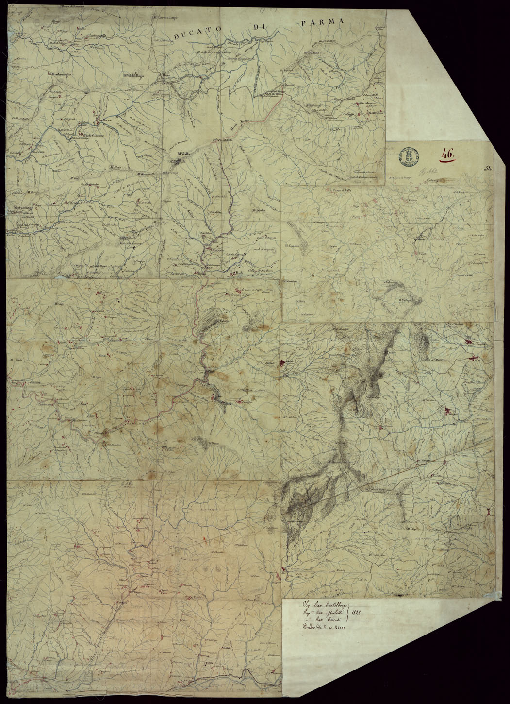 (N:15400) RICOGNIZIONI ESEGUITE ALLA SCALA DI 1/20.000 CHE COMPRENDANO LE DUE RIVIERE DEGLI EX STATI SARDI E PARTE DELLE ATTUALI PROVINCIE DI ALESSANDRIA  E DI PAVIA - FOGLIO 46. (CA002677) Carte e stampe antiche: riproduzione a colori su carta (formato A1)