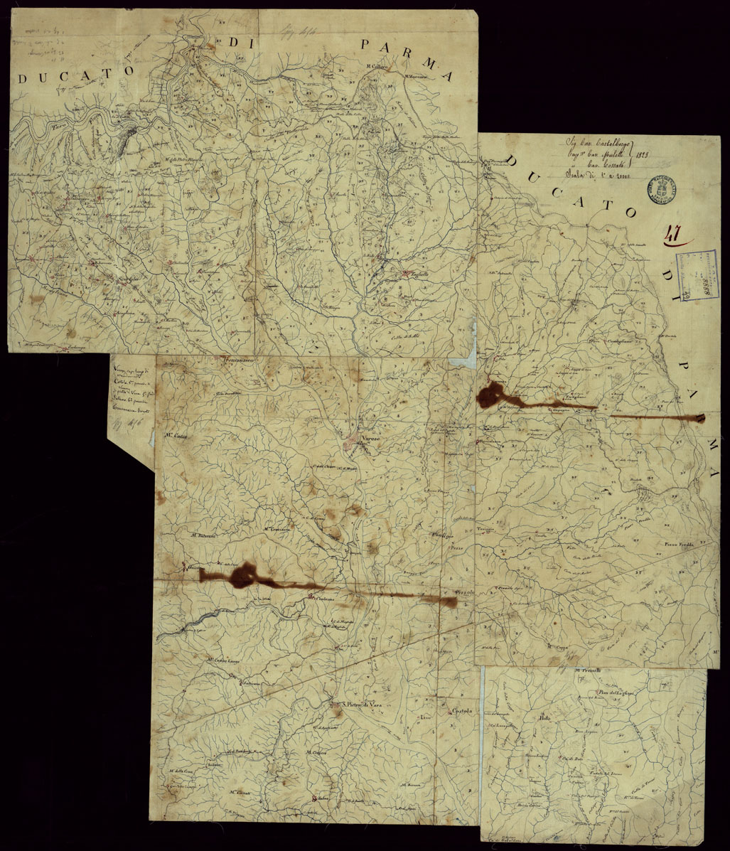 (N:15401) RICOGNIZIONI ESEGUITE ALLA SCALA DI 1/20.000 CHE COMPRENDANO LE DUE RIVIERE DEGLI EX STATI SARDI E PARTE DELLE ATTUALI PROVINCIE DI ALESSANDRIA  E DI PAVIA - FOGLIO 47. (CA002678) Carte e stampe antiche: riproduzione a colori su carta (formato A1)